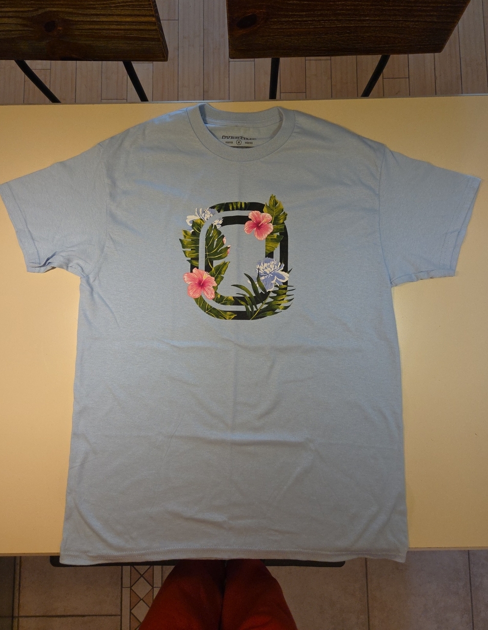 Overtime Light Blue Graphic Tee with Floral Design